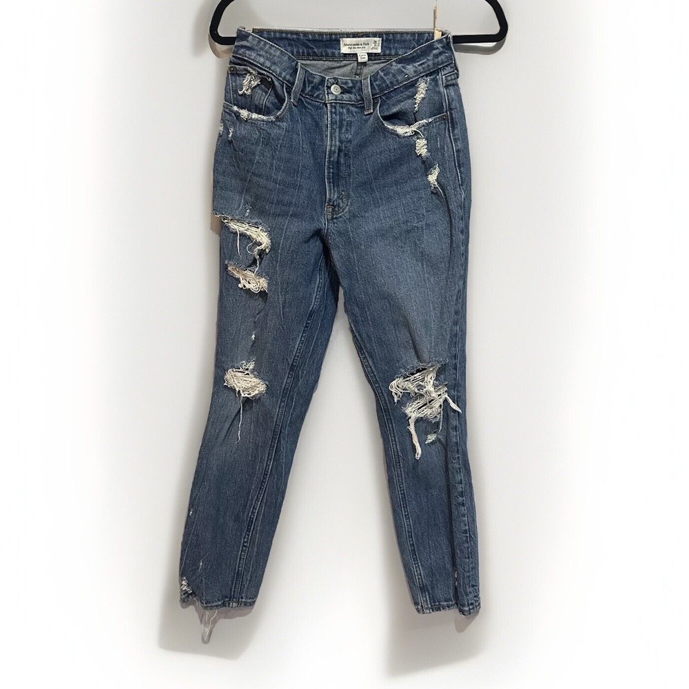 Abercrombie & Fitch Distressed High Rise Mom Jean Curve Love Womens‎ Sz 2